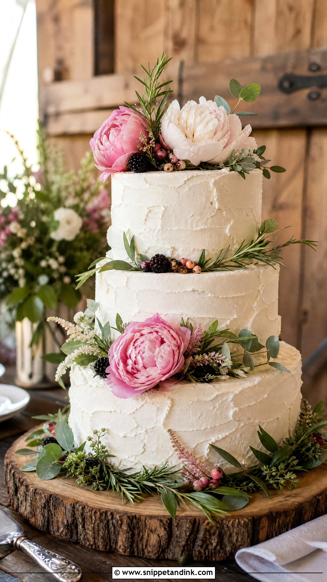 Rustic Peony Wedding Cake - Snippet and Ink - 25 Peony Cake Ideas for Wedding