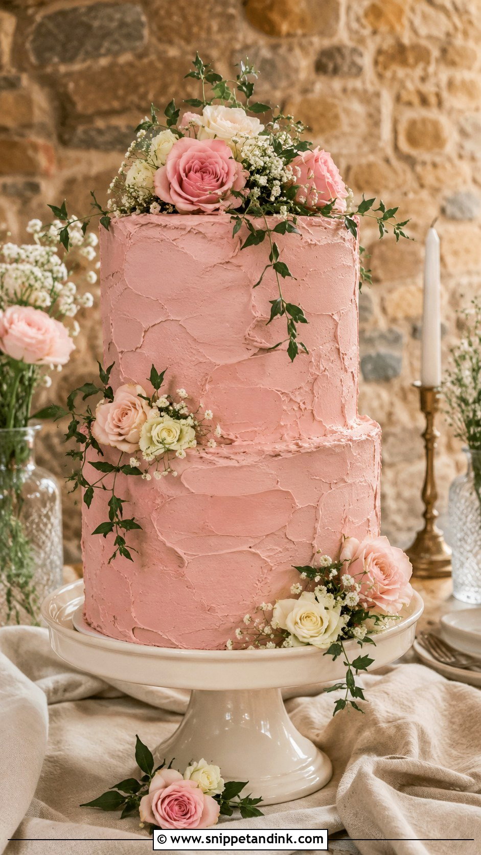 Rustic Pink Buttercream Wedding Cake - Snippet and Ink - 20 Rustic Pink Wedding Cake Ideas