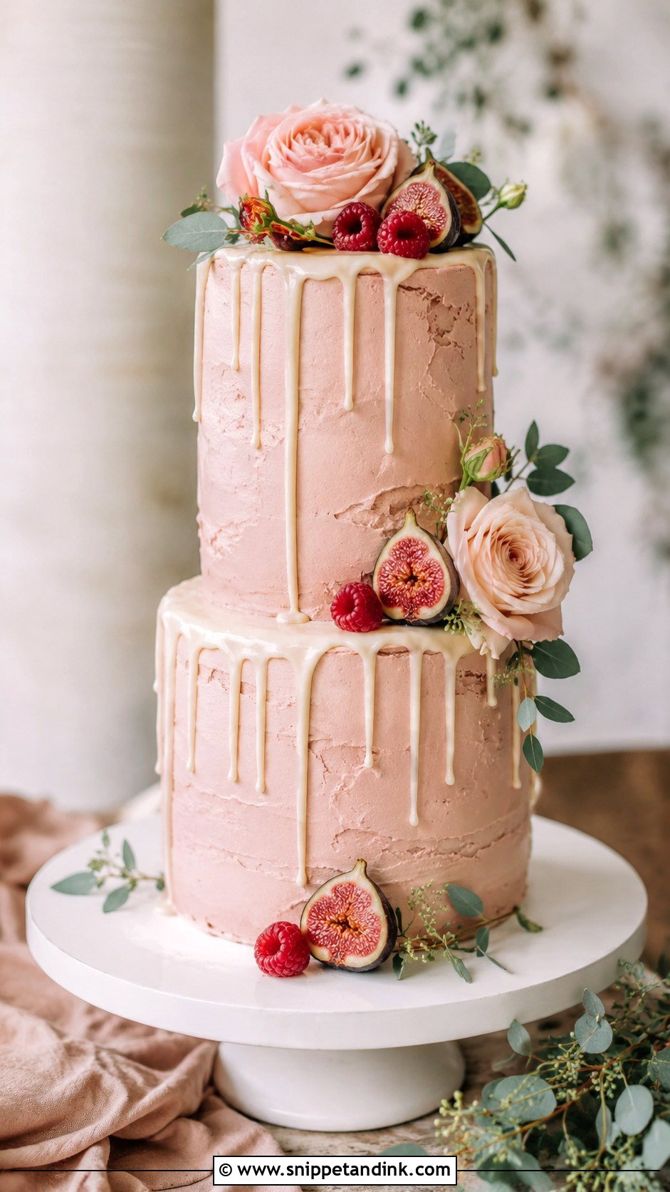 Rustic Pink Drip Wedding Cake - Snippet and Ink - 20 Rustic Pink Wedding Cake Ideas