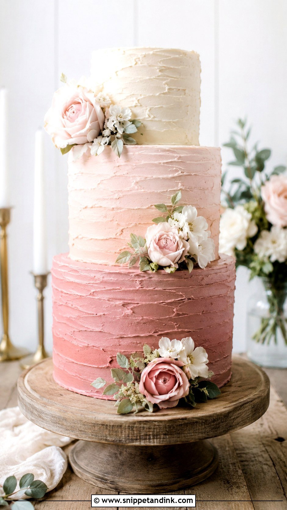 Rustic Pink Ombre Wedding Cake - Snippet and Ink - 20 Rustic Pink Wedding Cake Ideas