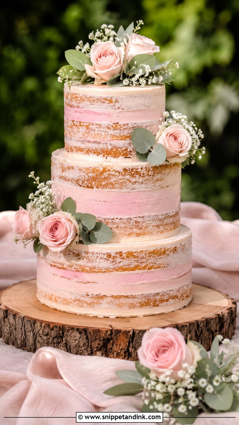 Rustic Pink Semi Naked Wedding Cake - Snippet and Ink - 20 Rustic Pink Wedding Cake Ideas