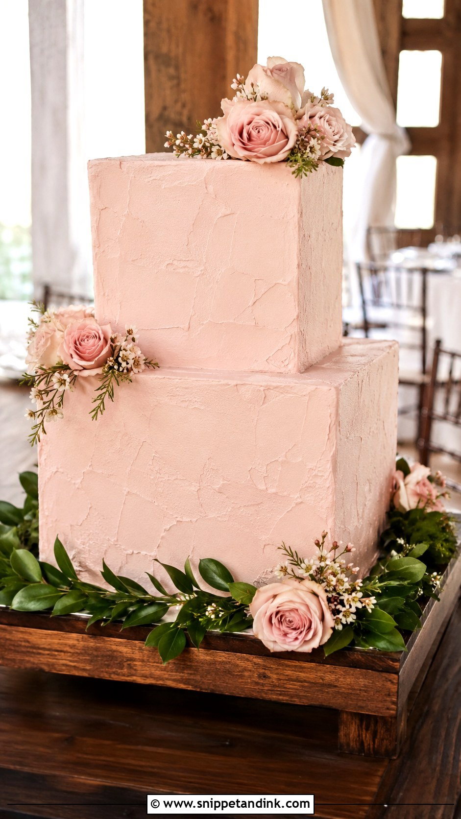 Rustic Pink Square Wedding Cake - Snippet and Ink - 20 Rustic Pink Wedding Cake Ideas