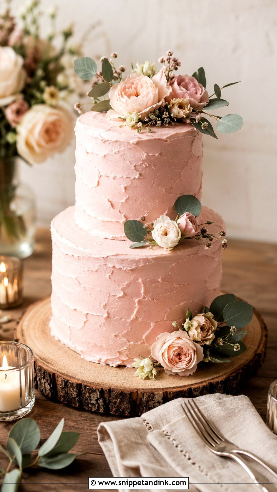 Rustic Pink Two Tier Wedding Cake - Snippet and Ink - 20 Rustic Pink Wedding Cake Ideas