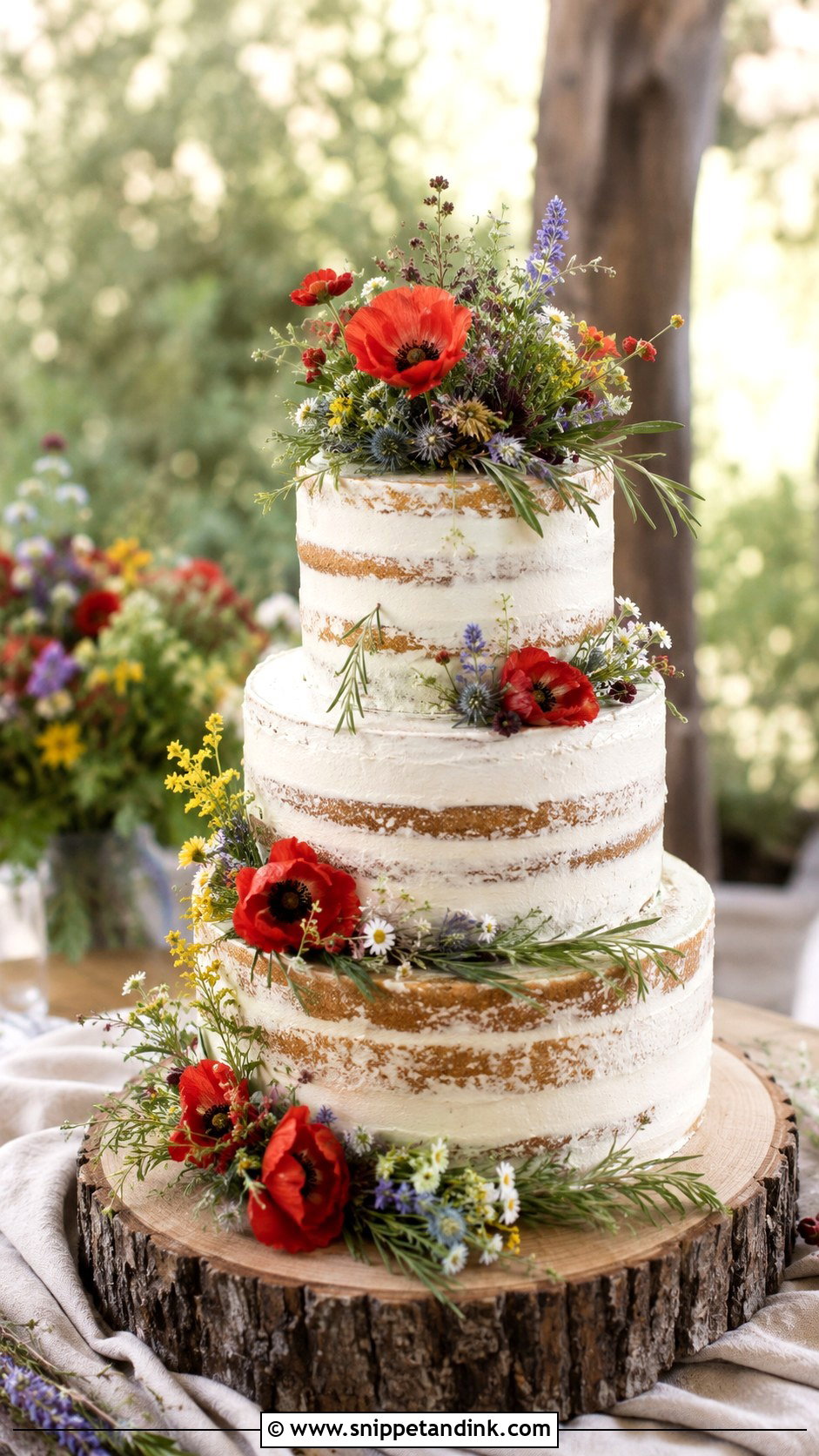 Rustic Poppy Wedding Cake - Snippet and Ink - 25 Wedding Cake Ideas with Poppies