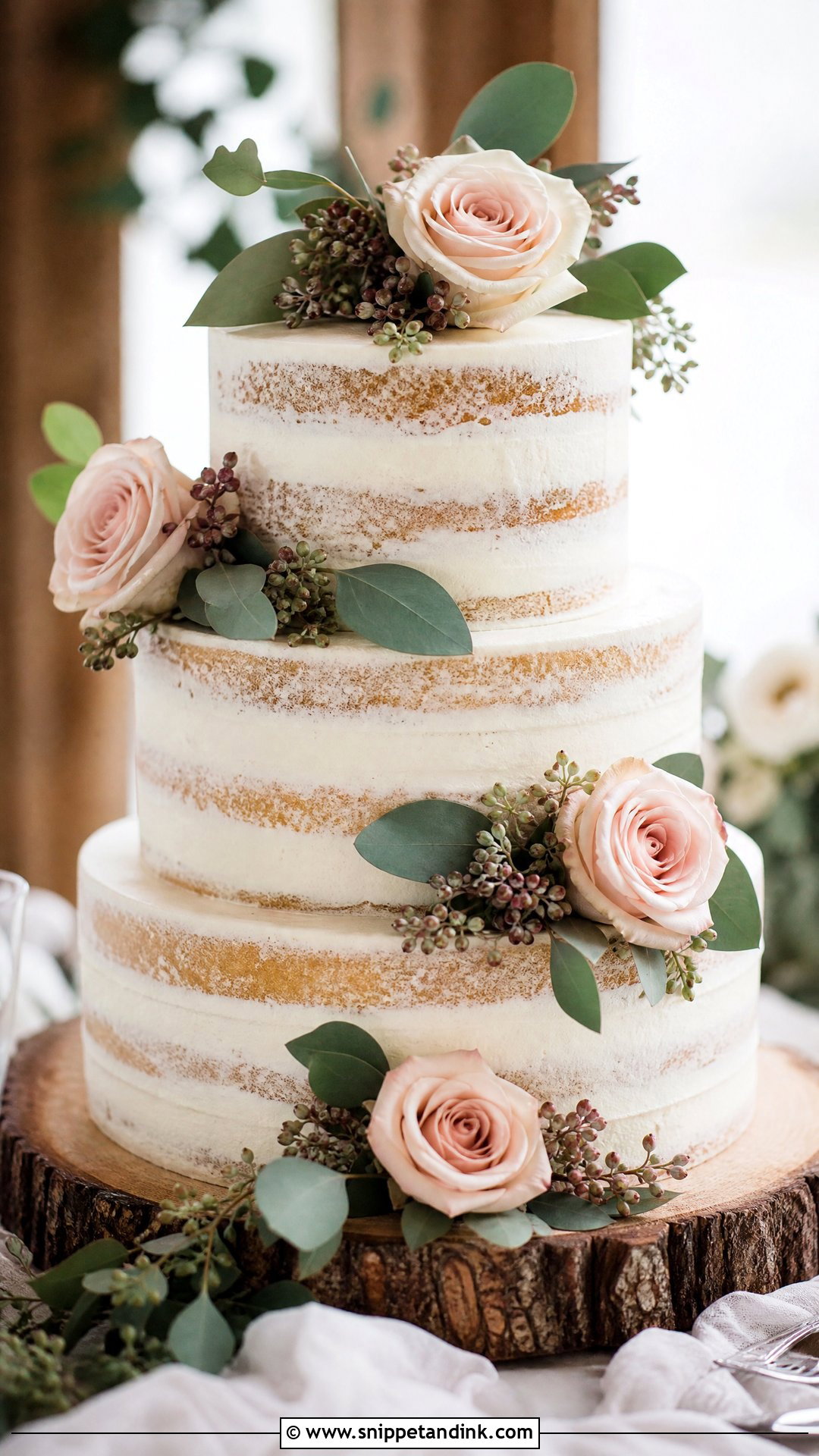 Rustic Semi Naked Wedding Cake - Snippet and Ink - 30 Rustic Cake Ideas for Wedding
