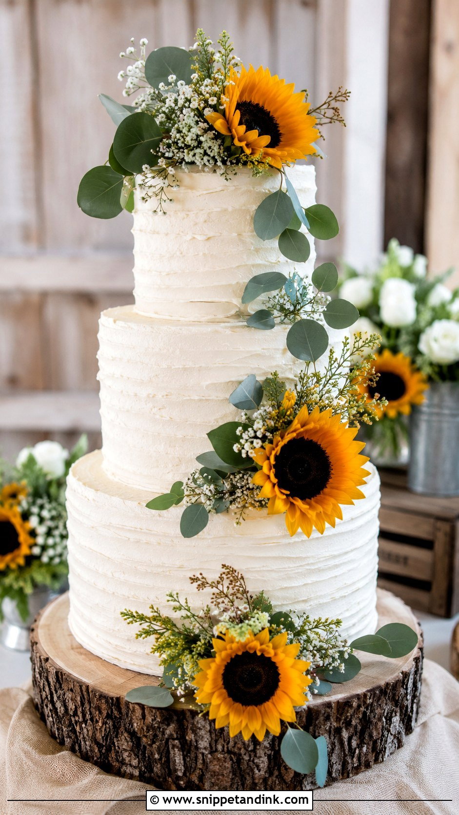 Rustic Sunflower Wedding Cake - Snippet and Ink - 20 Sunflower Wedding Cake Ideas