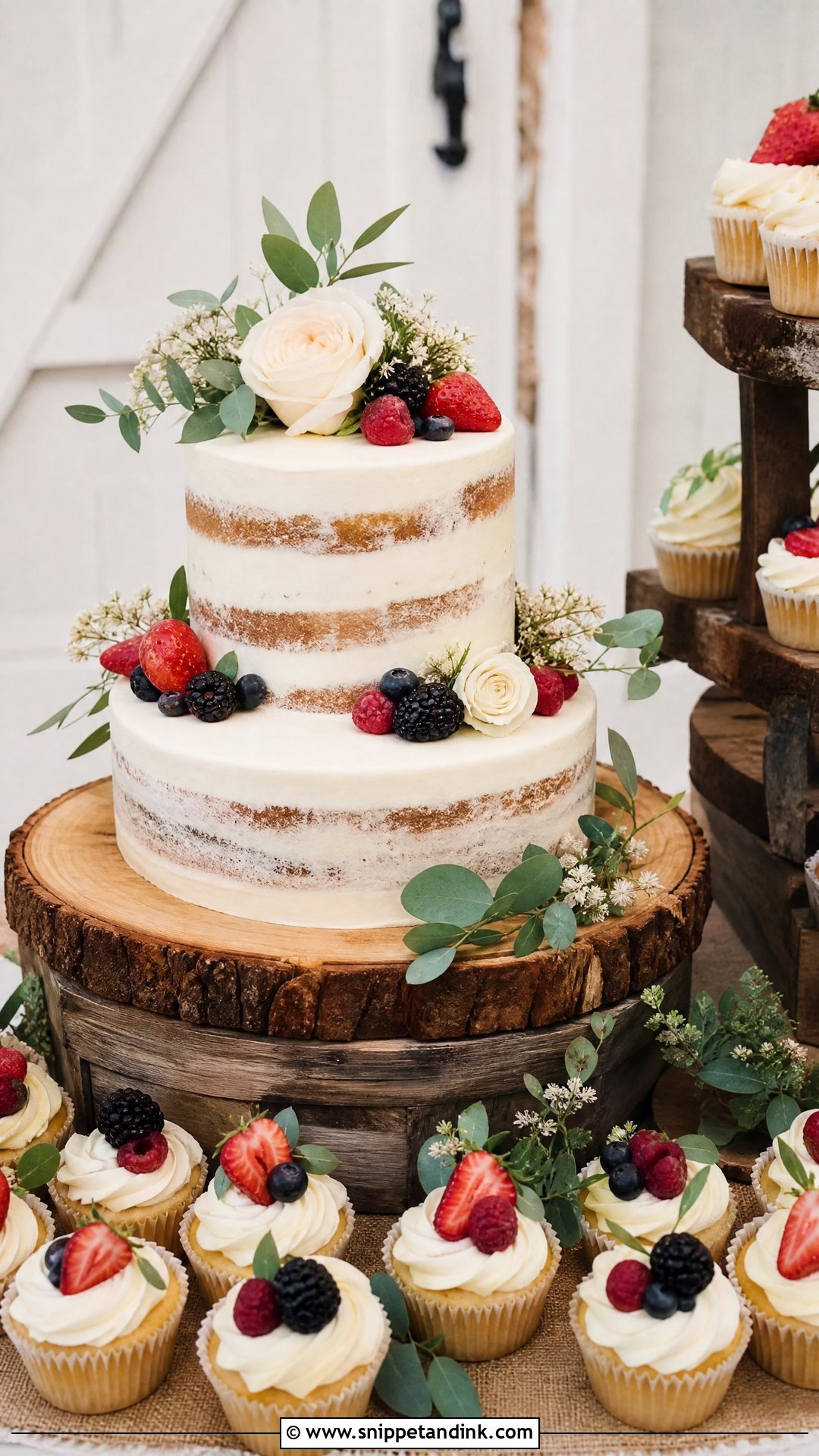 Rustic Wedding Cake And Cupcakes - Snippet and Ink - 20 Wedding Cake and Cupcake Display