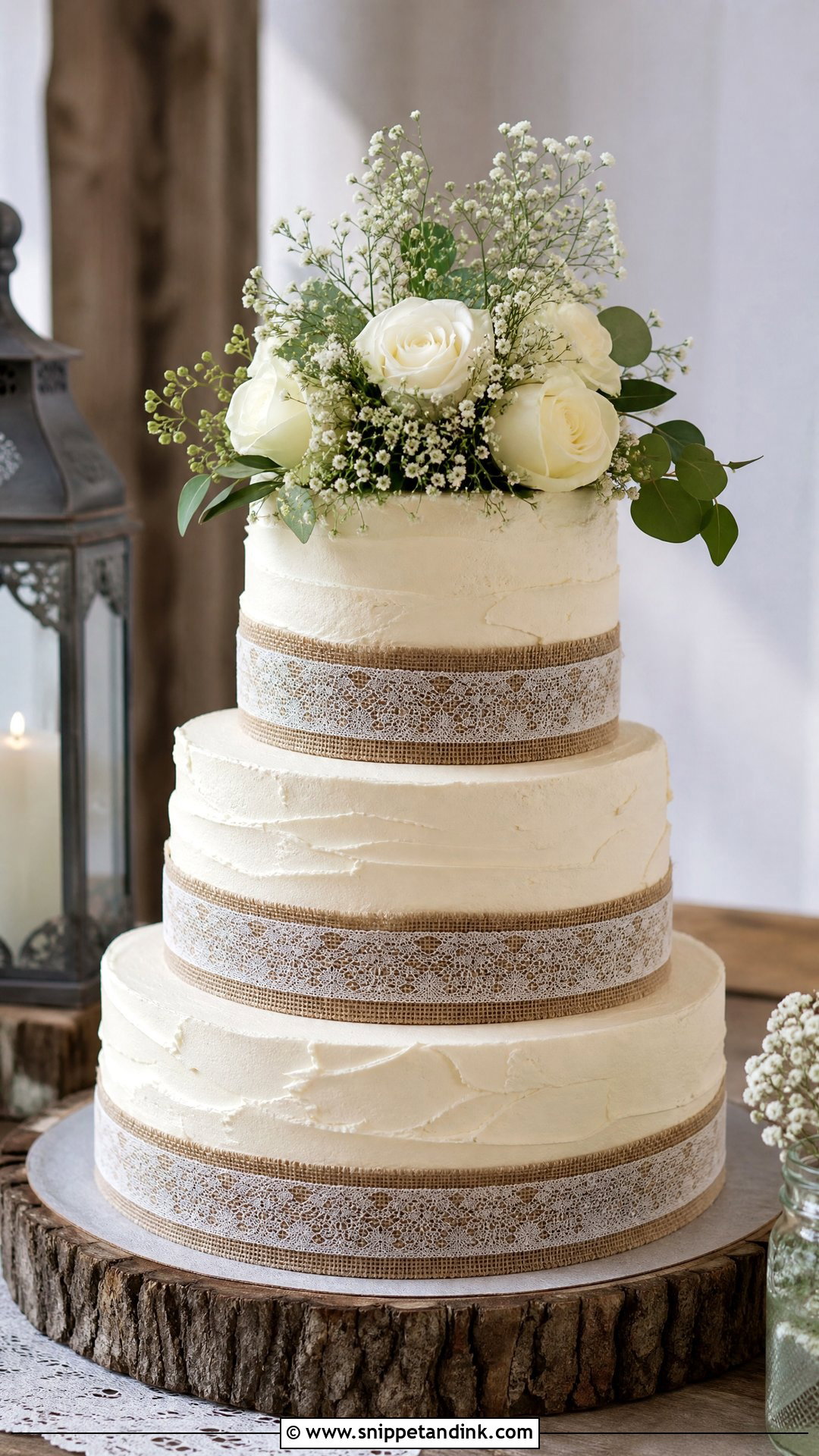 Rustic Wedding Cake With Burlap Ribbon - Snippet and Ink - 20 Rustic Wedding Cakes