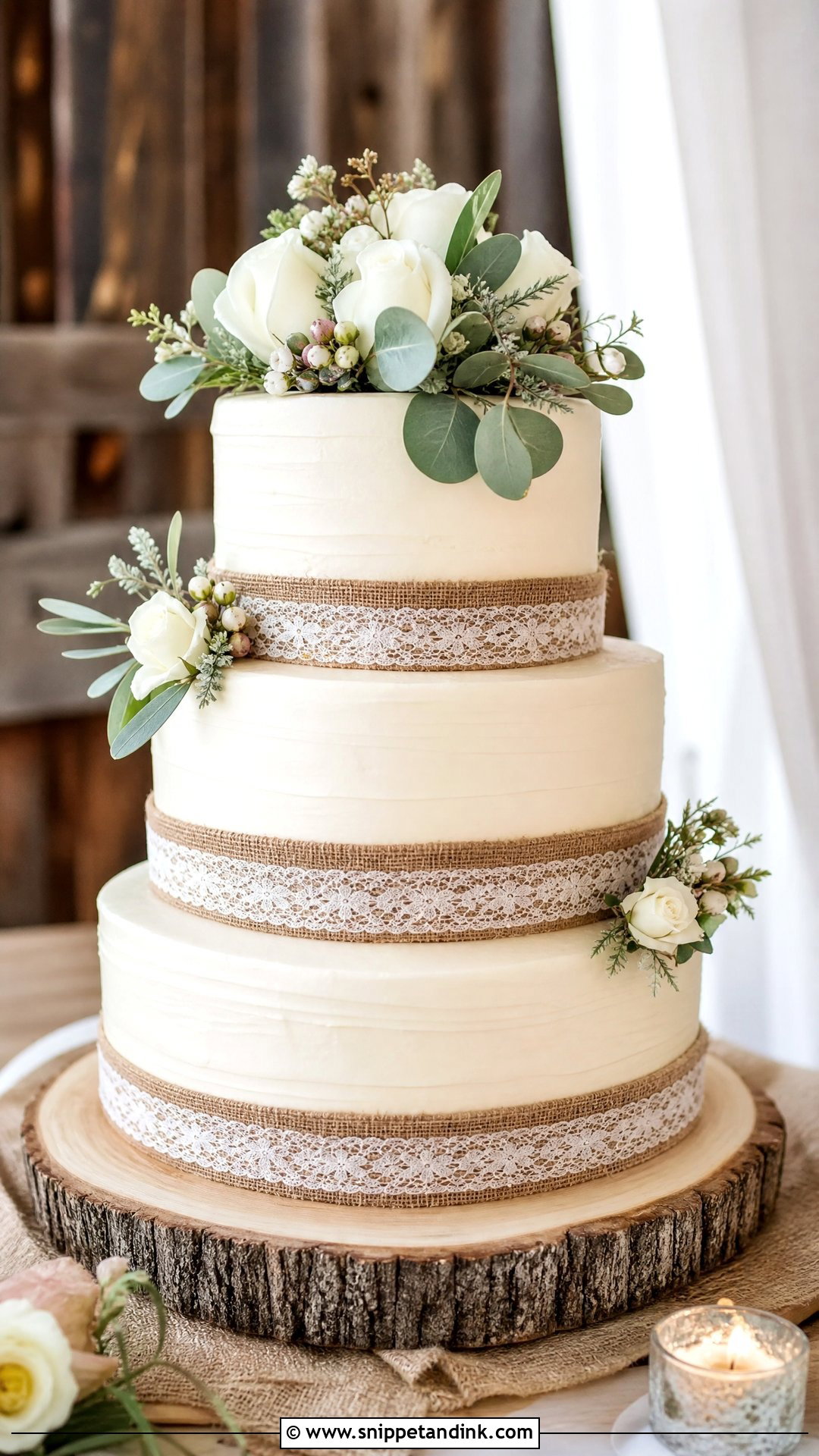 Rustic Wedding Cake With Burlap Ribbon - Snippet and Ink - 20 Rustic Wedding Cake Ideas
