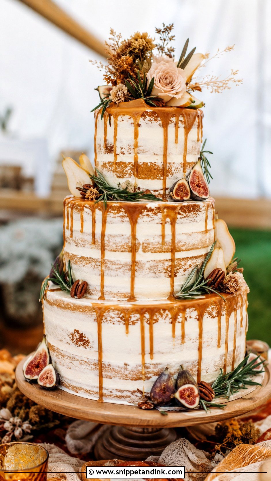 Rustic Wedding Cake With Caramel Drip - Snippet and Ink - 20 Rustic Wedding Cake Inspiration