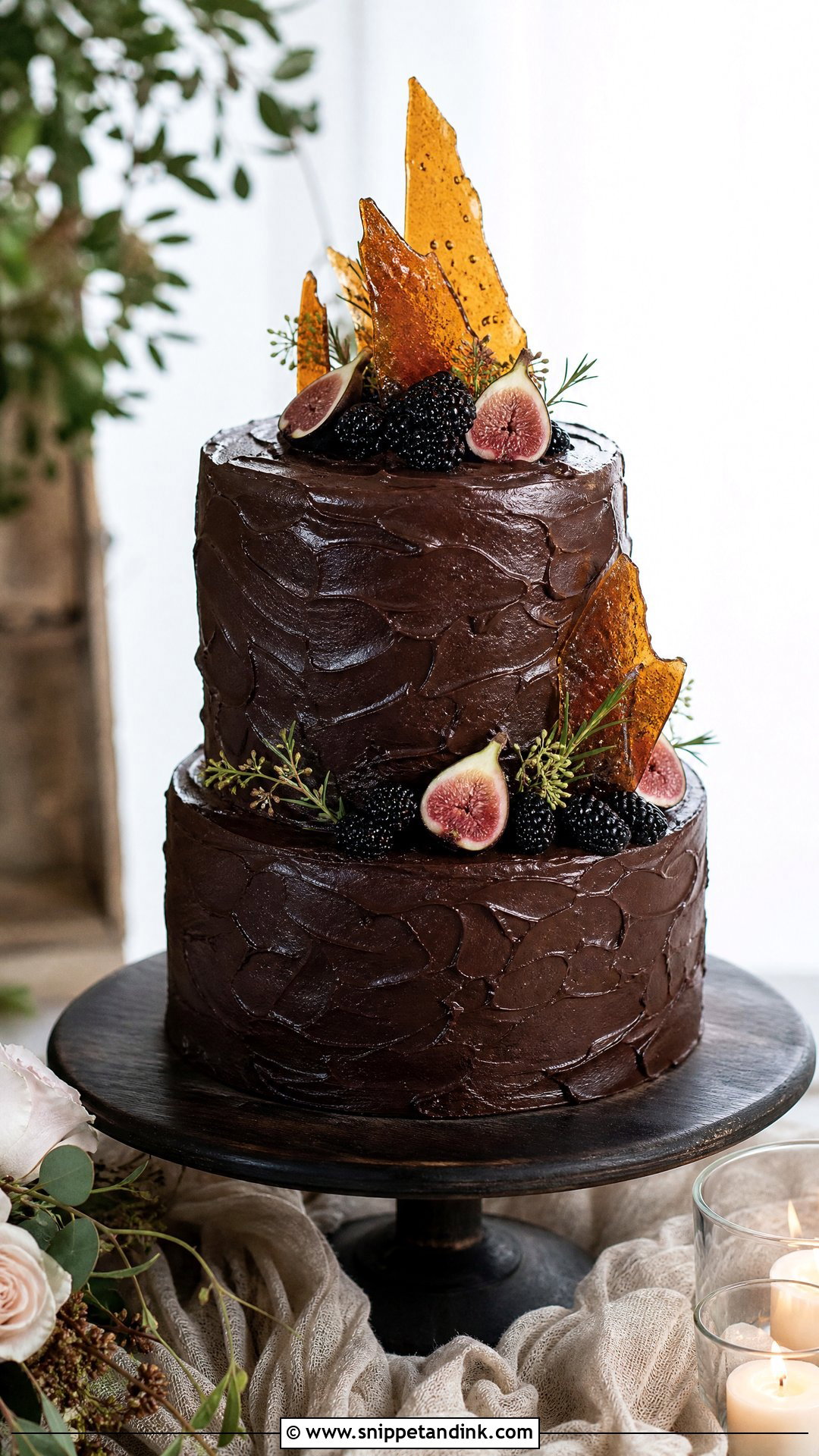 Rustic Wedding Cake With Chocolate Ganache - Snippet and Ink - 20 Rustic Wedding Cake Ideas