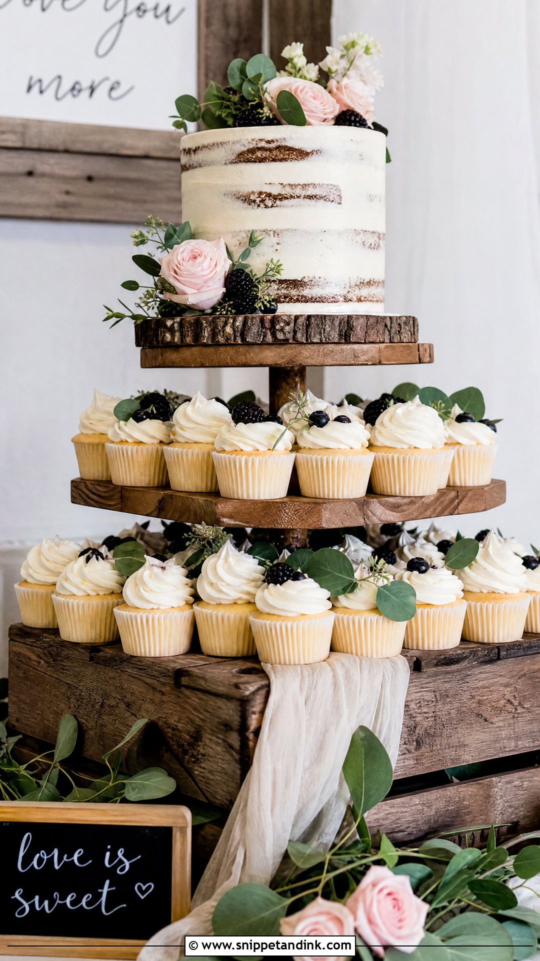 Rustic Wedding Cake With Cupcakes - Snippet and Ink - 20 Rustic Wedding Cakes