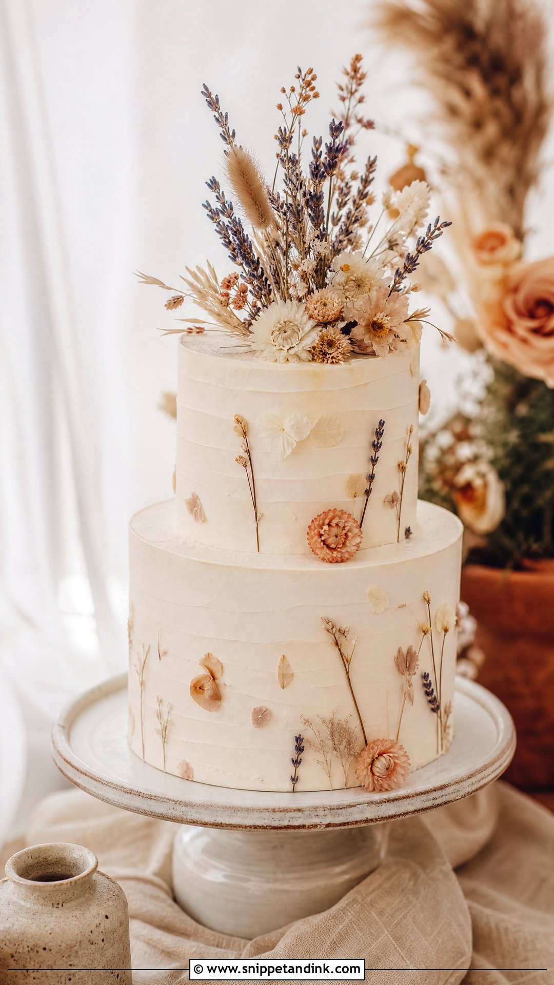 Rustic Wedding Cake With Dried Flowers - Snippet and Ink - 20 Rustic Wedding Cakes