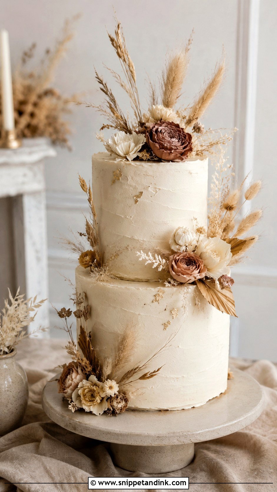 Rustic Wedding Cake With Dried Flowers - Snippet and Ink - 20 Rustic Wedding Cake Inspiration