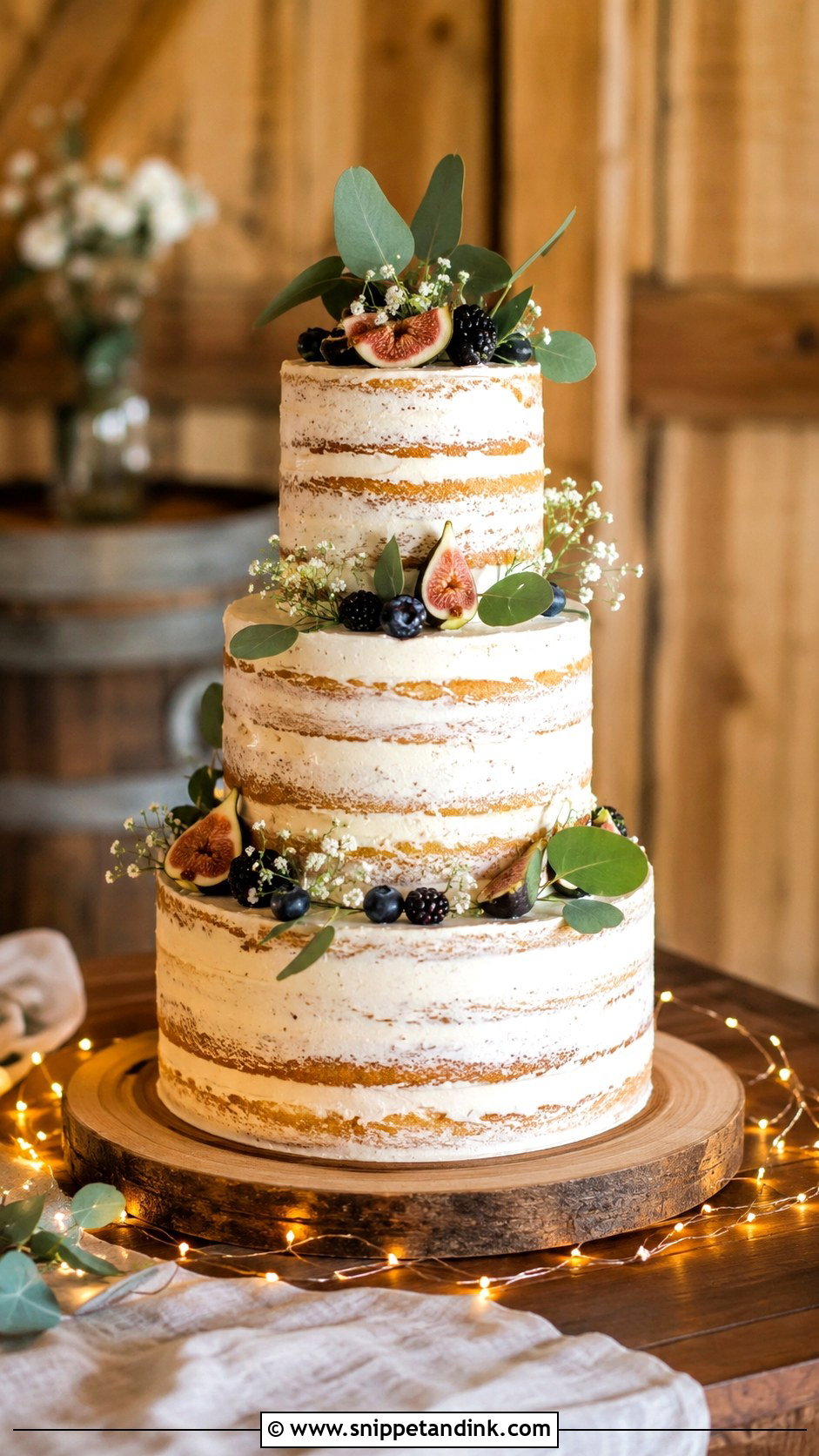 Rustic Wedding Cake With Fairy Lights - Snippet and Ink - 20 Wedding Cake Ideas with Fairy Lights