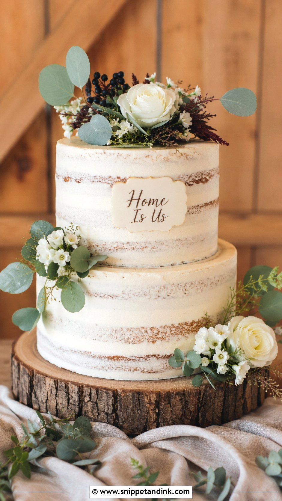 Rustic Wedding Cake With Home Is Us - Snippet and Ink - 25 Wedding Cake Wording Ideas