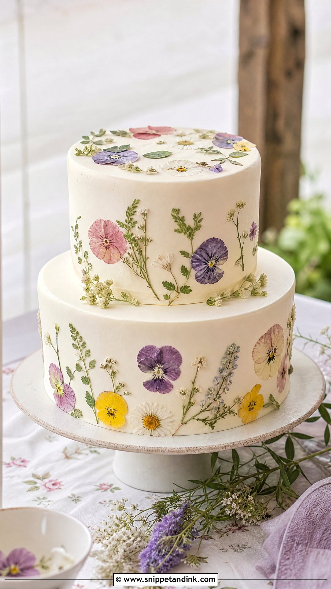 Rustic Wedding Cake With Pressed Flowers - Snippet and Ink - 20 Rustic Wedding Cakes