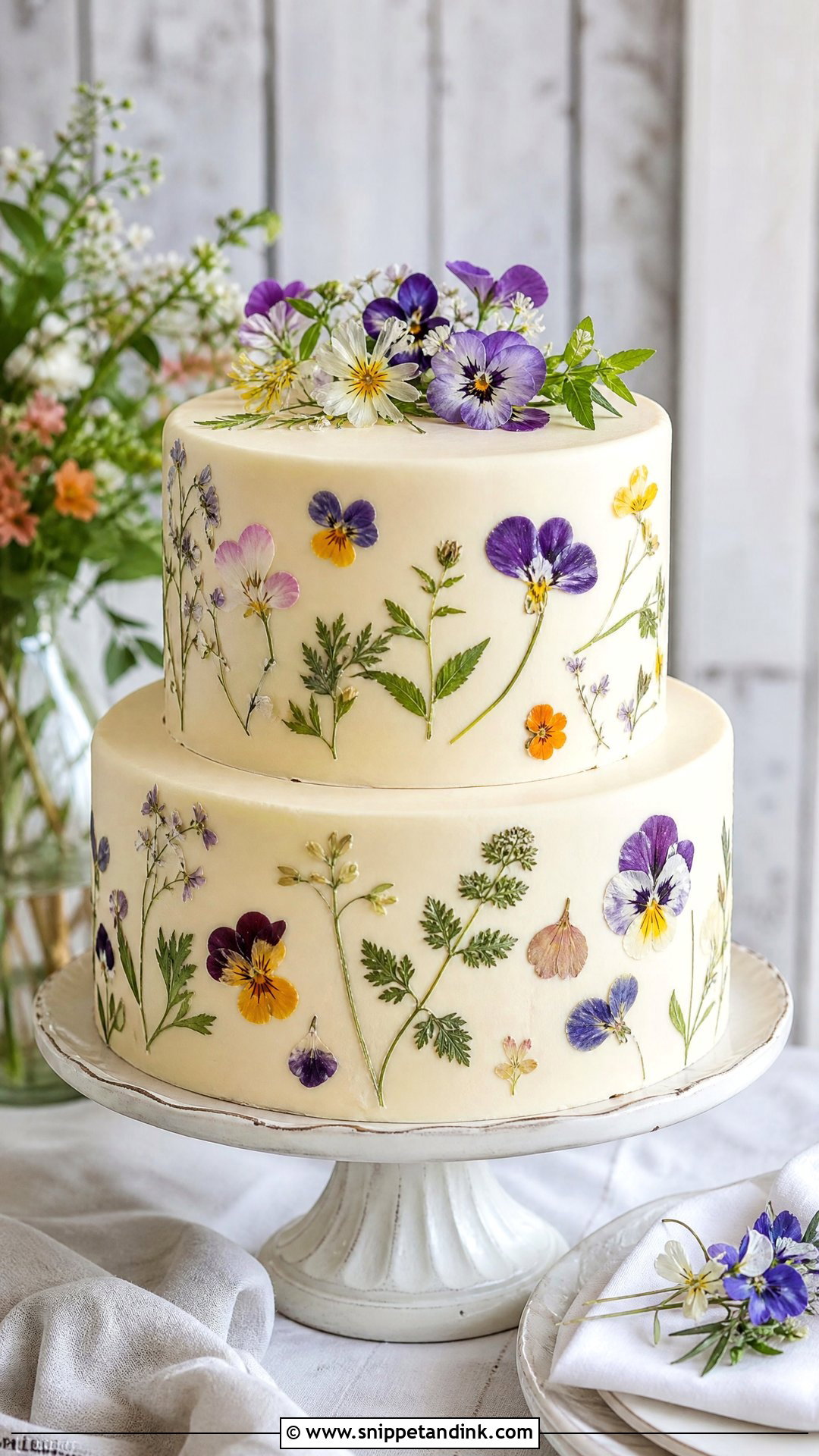 Rustic Wedding Cake With Pressed Flowers - Snippet and Ink - 30 Rustic Cake Ideas for Wedding