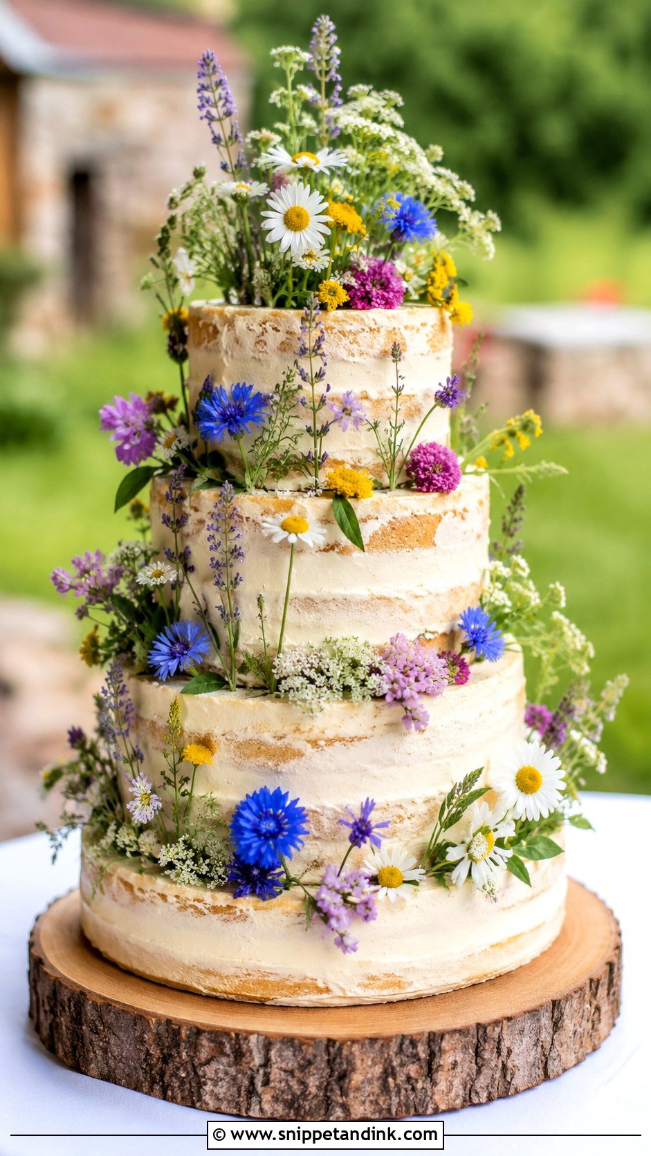 Rustic Wedding Cake With Wildflowers - Snippet and Ink - 20 Rustic Wedding Cake Inspiration