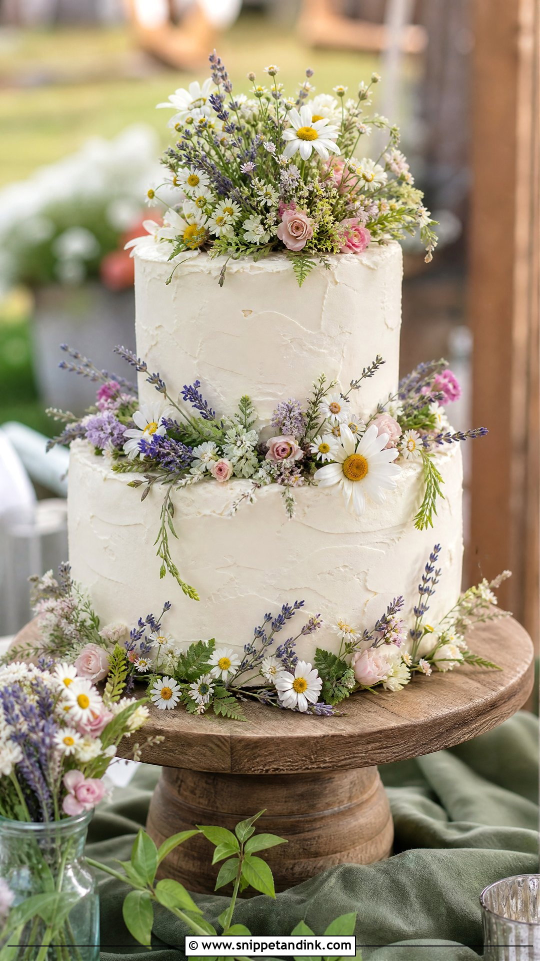 Rustic Wedding Cake With Wildflowers - Snippet and Ink - 20 Rustic Wedding Cake Ideas