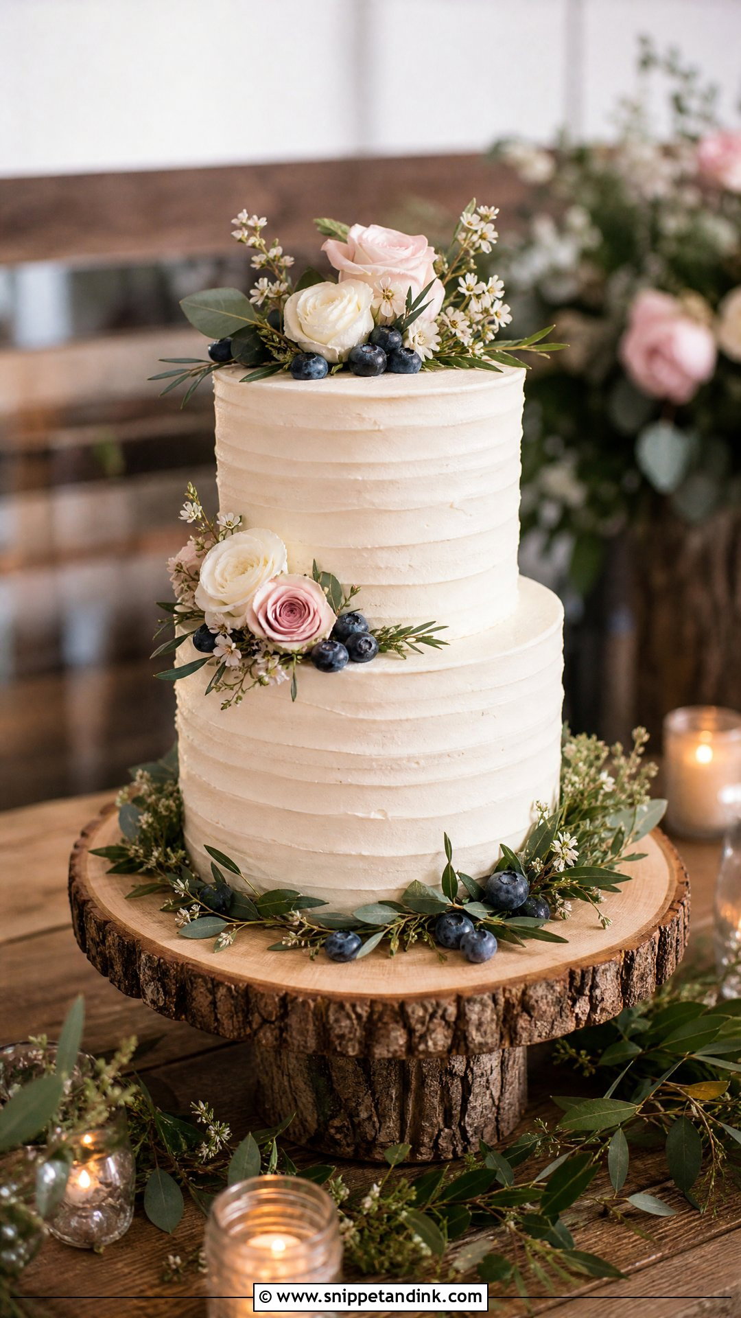 Rustic Wedding Cake With Wood Slice Stand - Snippet and Ink - 30 Rustic Cake Ideas for Wedding