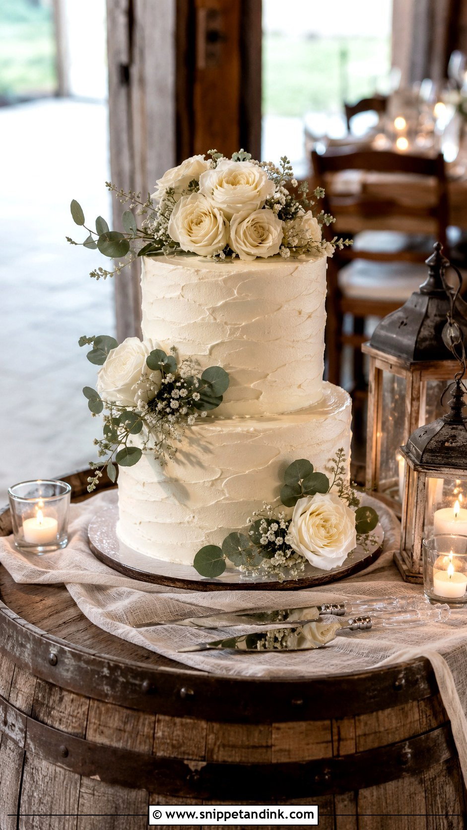 Rustic Wedding Cake on Barrel - Snippet and Ink - 20 Wedding Cake Ideas on Barrel