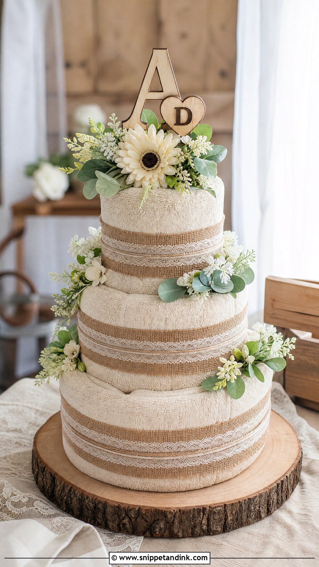 Rustic Wedding Towel Cake - Snippet and Ink - 20 Towel Cakes for Wedding