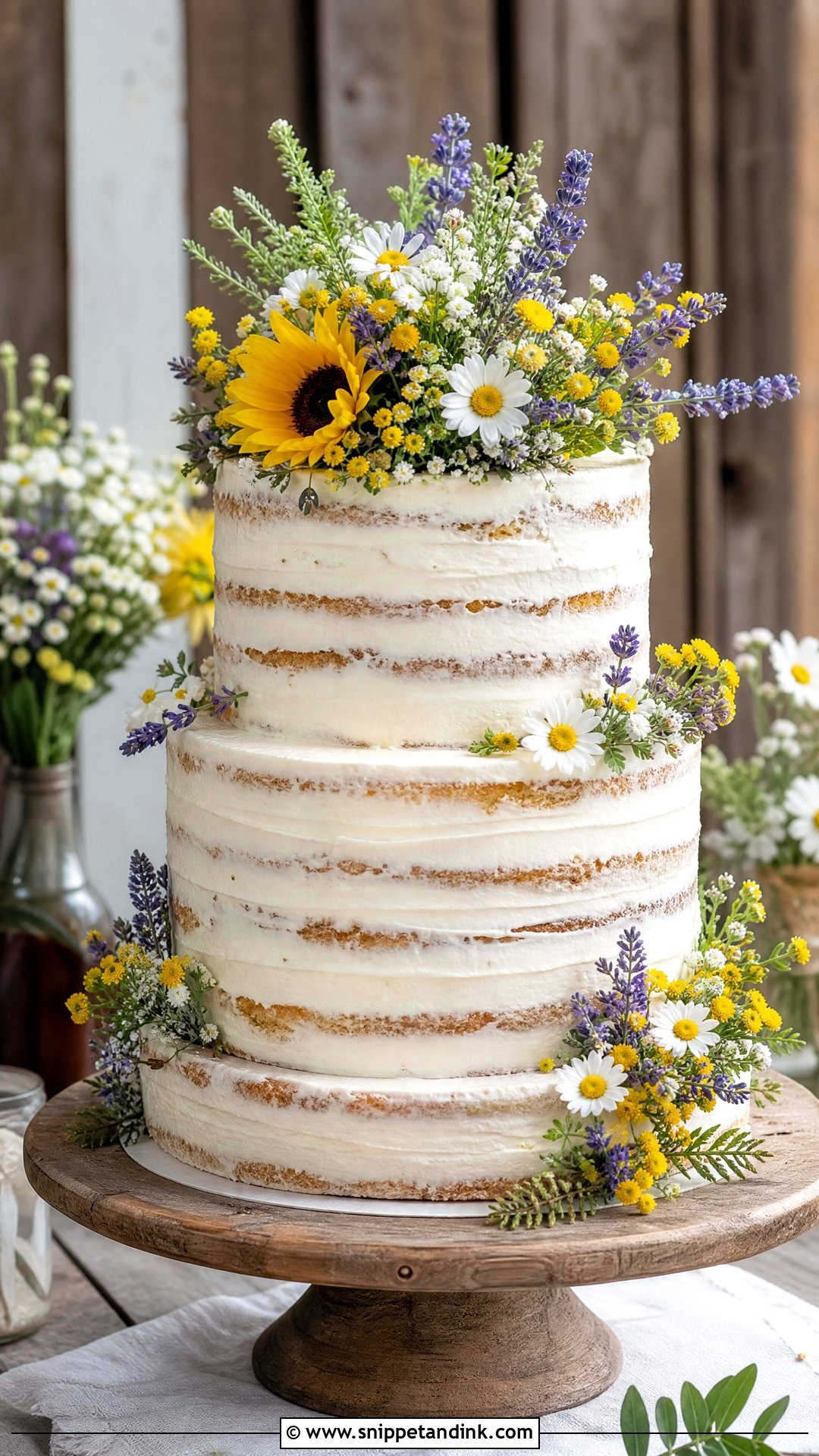 Rustic Wildflower Wedding Cake - Snippet and Ink - 20 Wildflower Wedding Cake Ideas