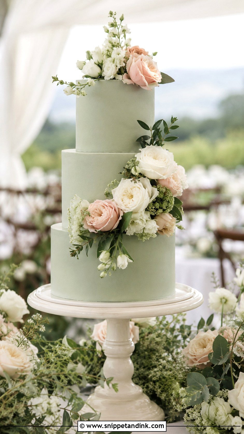 Sage Green And Blush Wedding Cake - Snippet and Ink - 20 Green Wedding Cake Ideas