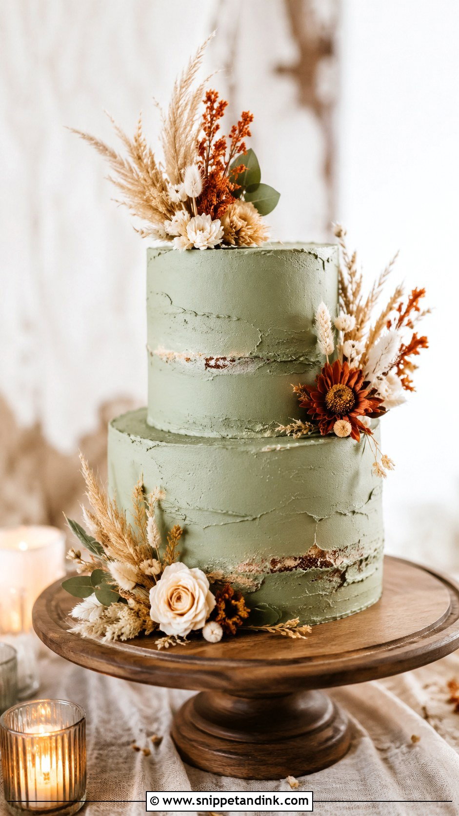 Sage Green And Burnt Orange Boho Wedding Cake - Snippet and Ink - 20 Sage Green and Burnt Orange Wedding Cake Ideas
