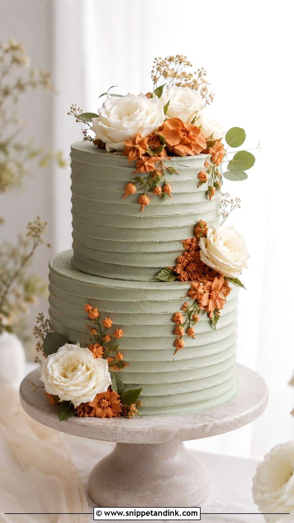 Sage Green And Burnt Orange Buttercream Wedding Cake - Snippet and Ink - 20 Sage Green and Burnt Orange Wedding Cake Ideas