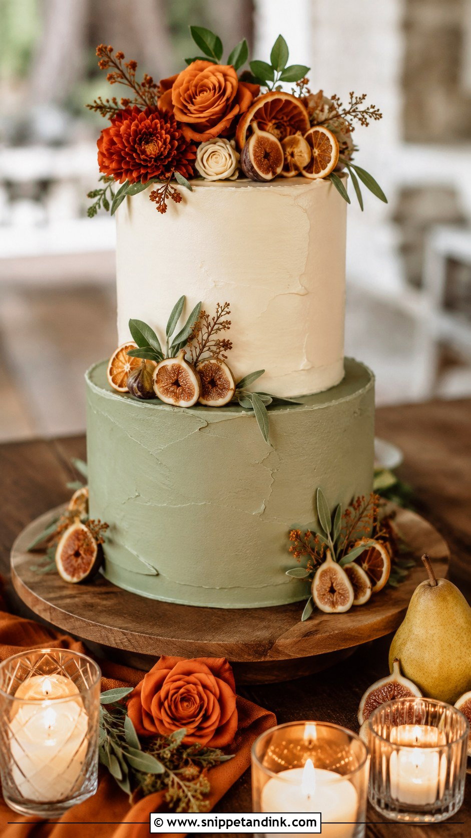 Sage Green And Burnt Orange Fall Wedding Cake - Snippet and Ink - 20 Sage Green and Burnt Orange Wedding Cake Ideas