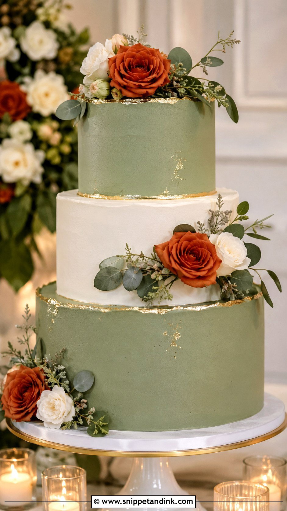 Sage Green And Burnt Orange Gold Wedding Cake - Snippet and Ink - 20 Sage Green and Burnt Orange Wedding Cake Ideas