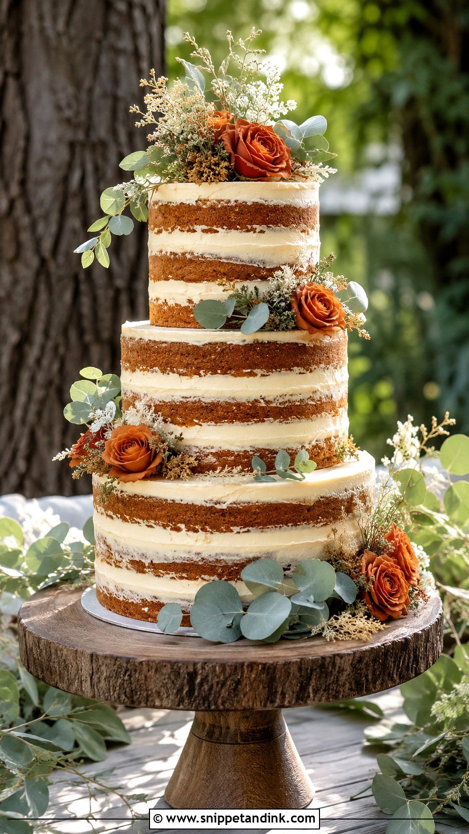 Sage Green And Burnt Orange Naked Wedding Cake - Snippet and Ink - 20 Sage Green and Burnt Orange Wedding Cake Ideas