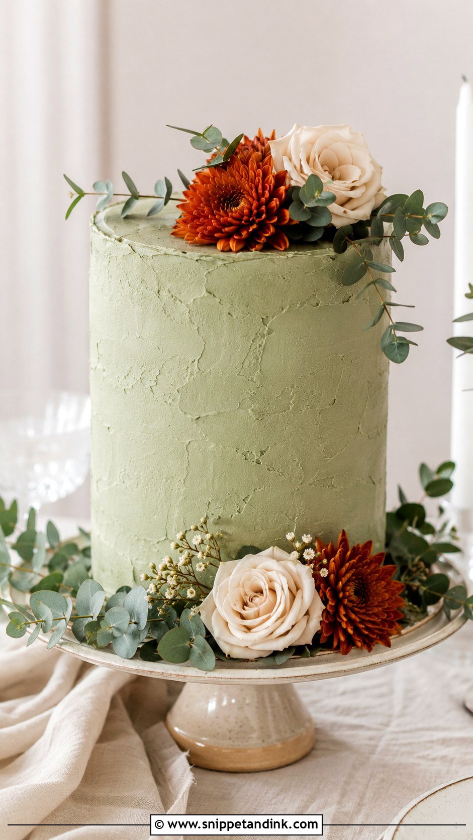 Sage Green And Burnt Orange Single Tier Wedding Cake - Snippet and Ink - 20 Sage Green and Burnt Orange Wedding Cake Ideas