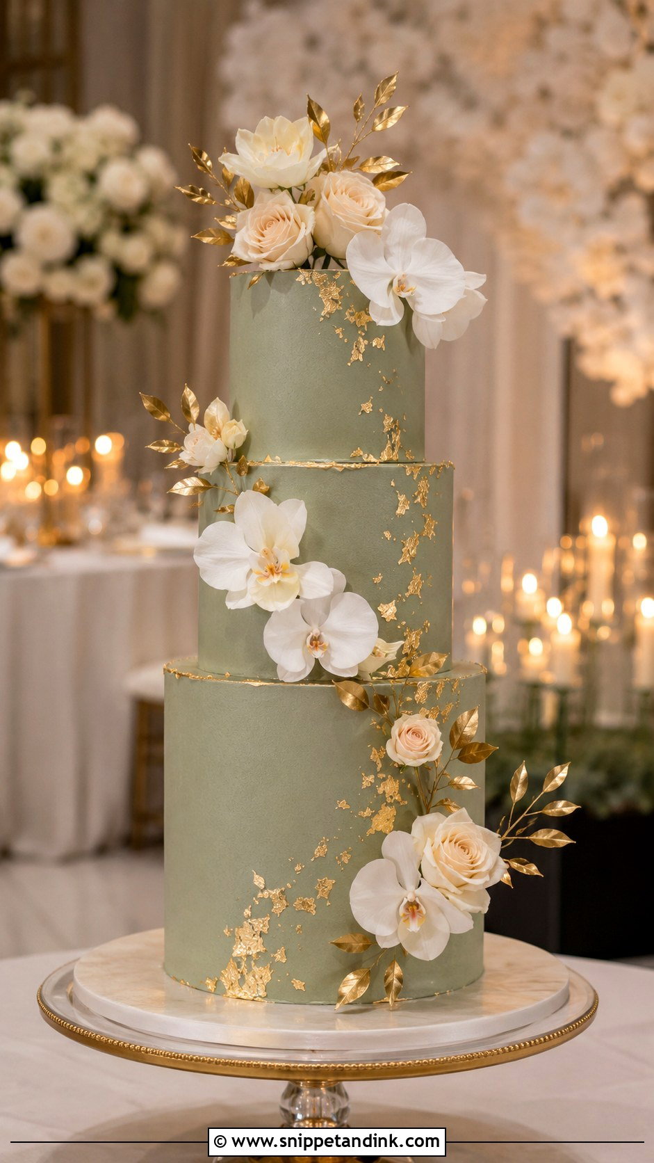 Sage Green And Gold Wedding Cake - Snippet and Ink - 20 Sage Green Themed Wedding Cake Ideas