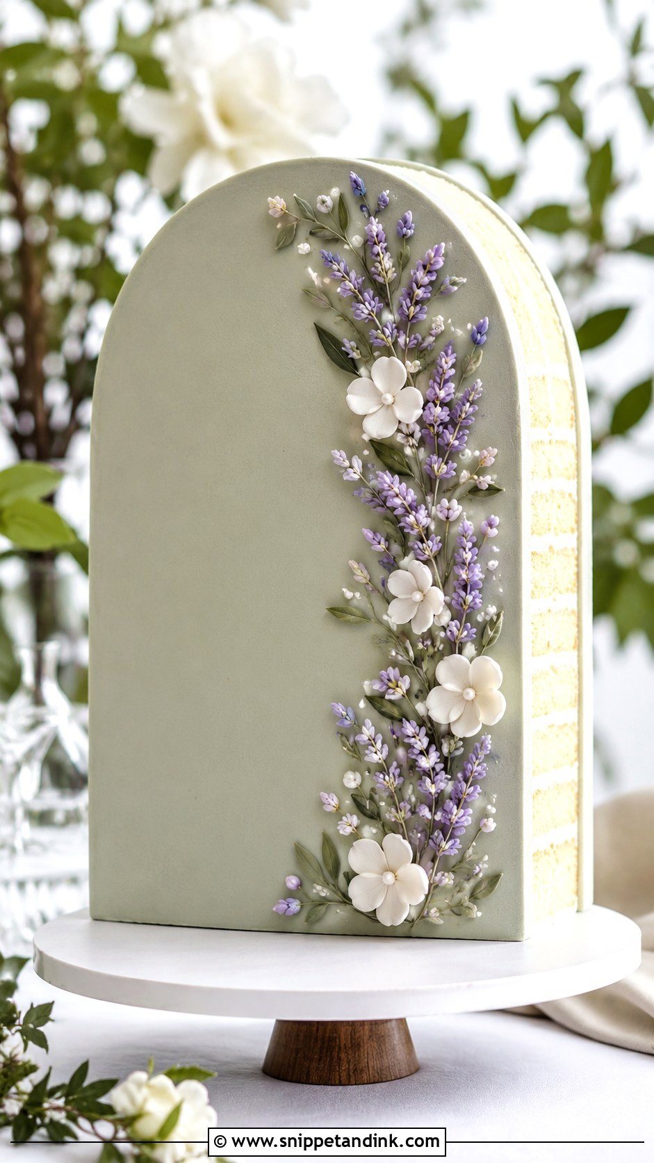 Sage Green And Lavender Arch Wedding Cake - Snippet and Ink - 25 Sage Green and Lavender Wedding Cake Ideas