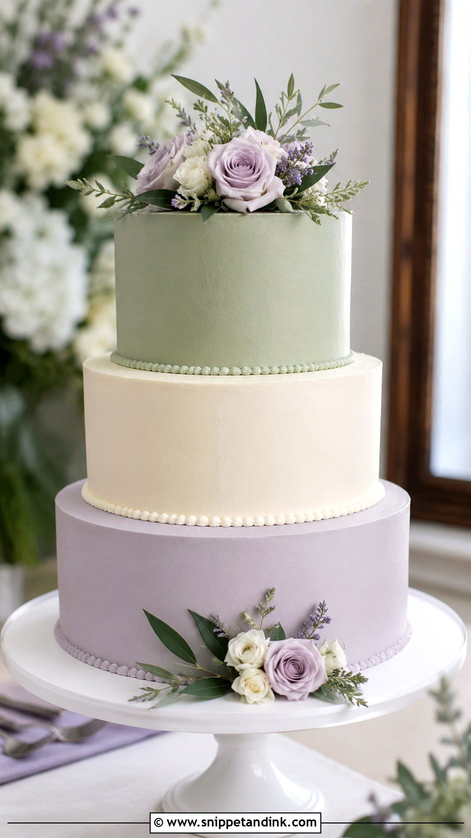 Sage Green And Lavender Floral Wedding Cake - Snippet and Ink - 25 Sage Green and Lavender Wedding Cake Ideas