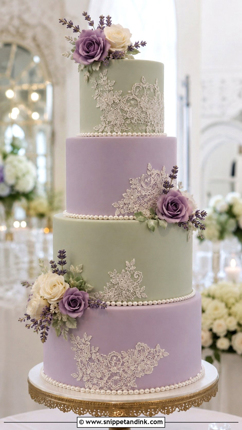 Sage Green And Lavender Fondant Wedding Cake - Snippet and Ink - 25 Sage Green and Lavender Wedding Cake Ideas