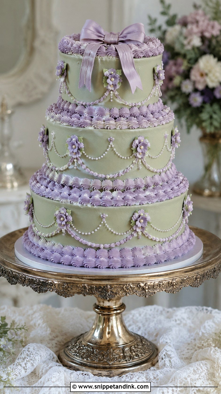 Sage Green And Lavender Lambeth Wedding Cake - Snippet and Ink - 25 Sage Green and Lavender Wedding Cake Ideas
