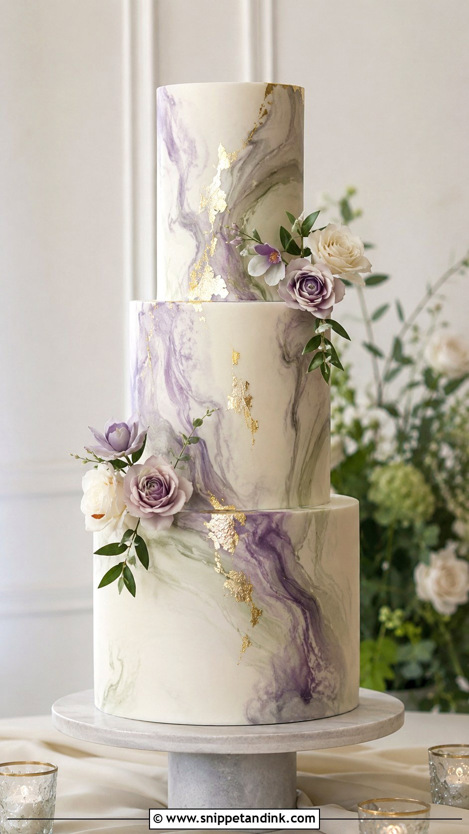 Sage Green And Lavender Marble Wedding Cake - Snippet and Ink - 25 Sage Green and Lavender Wedding Cake Ideas