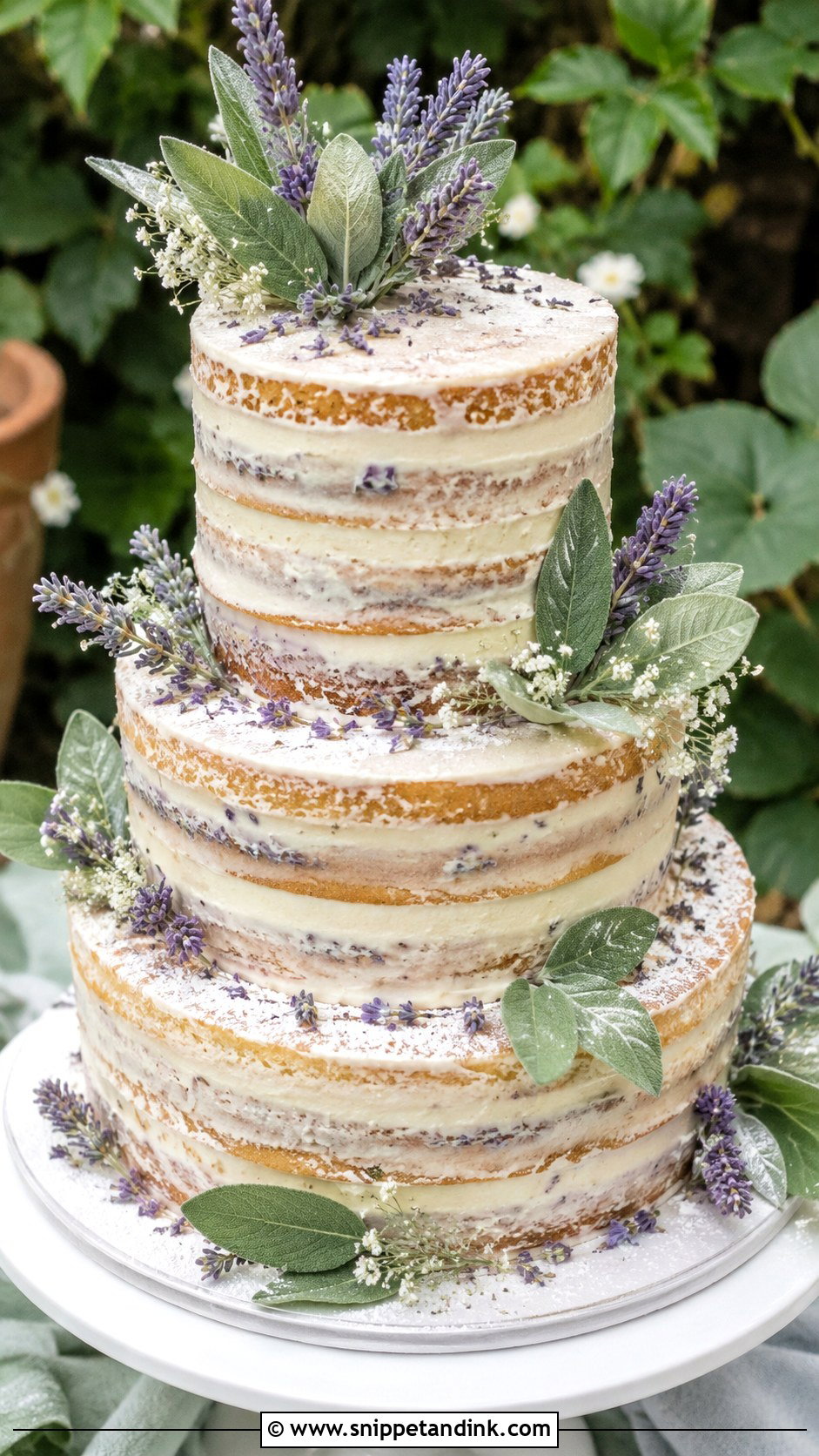 Sage Green And Lavender Naked Wedding Cake - Snippet and Ink - 25 Sage Green and Lavender Wedding Cake Ideas