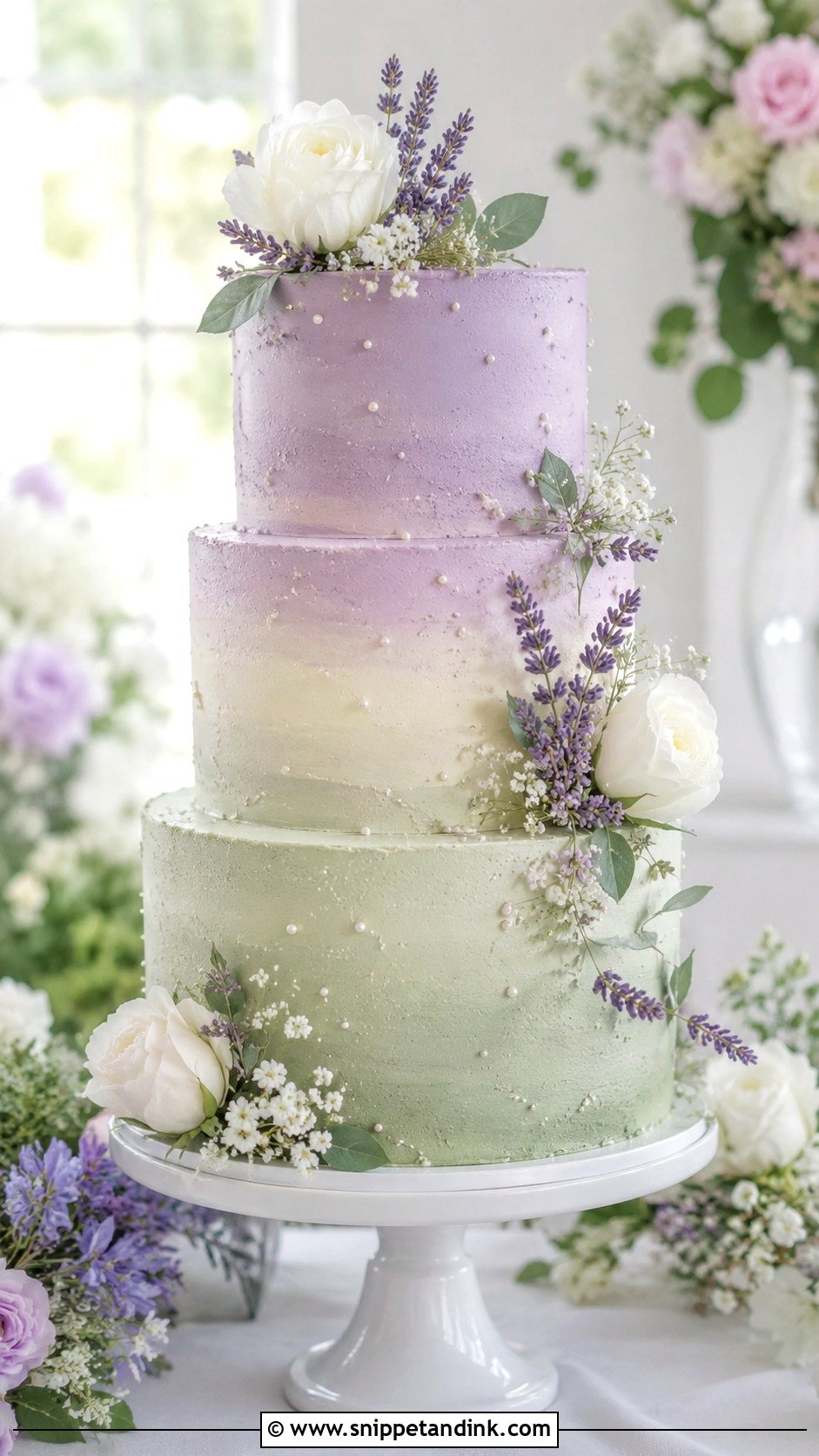 Sage Green And Lavender Ombre Wedding Cake - Snippet and Ink - 25 Sage Green and Lavender Wedding Cake Ideas