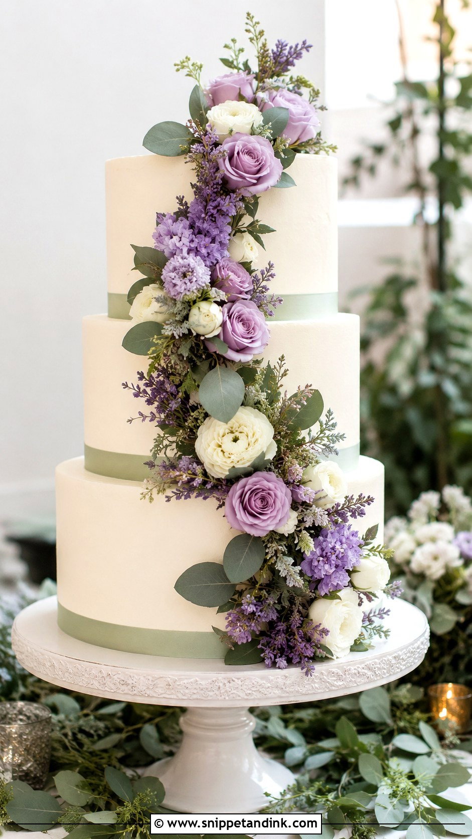 Sage Green And Lavender Ruffle Wedding Cake - Snippet and Ink - 25 Sage Green and Lavender Wedding Cake Ideas
