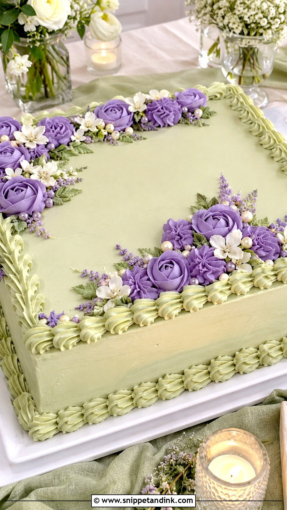 Sage Green And Lavender Sheet Wedding Cake - Snippet and Ink - 25 Sage Green and Lavender Wedding Cake Ideas