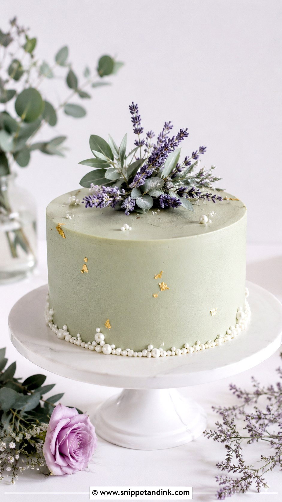 Sage Green And Lavender Single Tier Wedding Cake - Snippet and Ink - 25 Sage Green and Lavender Wedding Cake Ideas