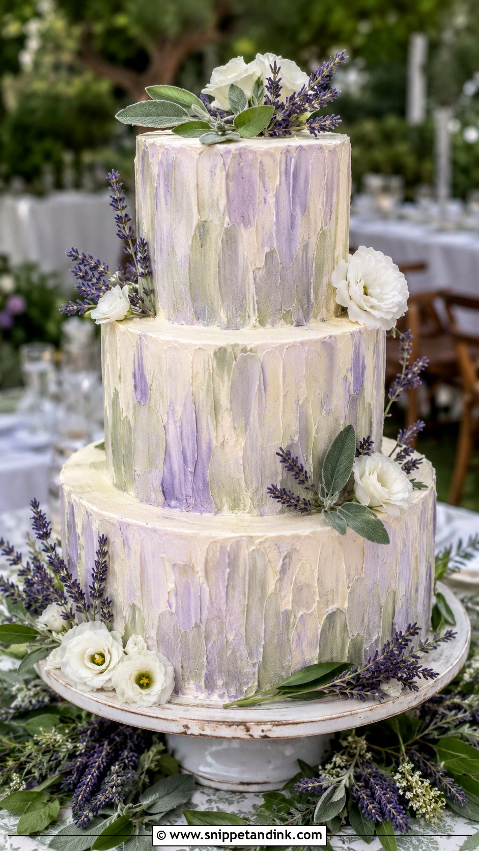 Sage Green And Lavender Textured Buttercream Wedding Cake - Snippet and Ink - 25 Sage Green and Lavender Wedding Cake Ideas