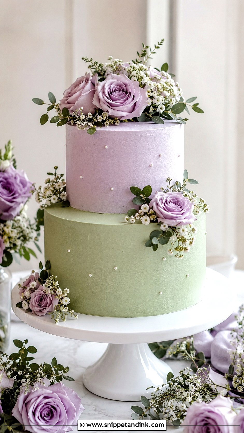 Sage Green And Lavender Two Tier Wedding Cake - Snippet and Ink - 25 Sage Green and Lavender Wedding Cake Ideas