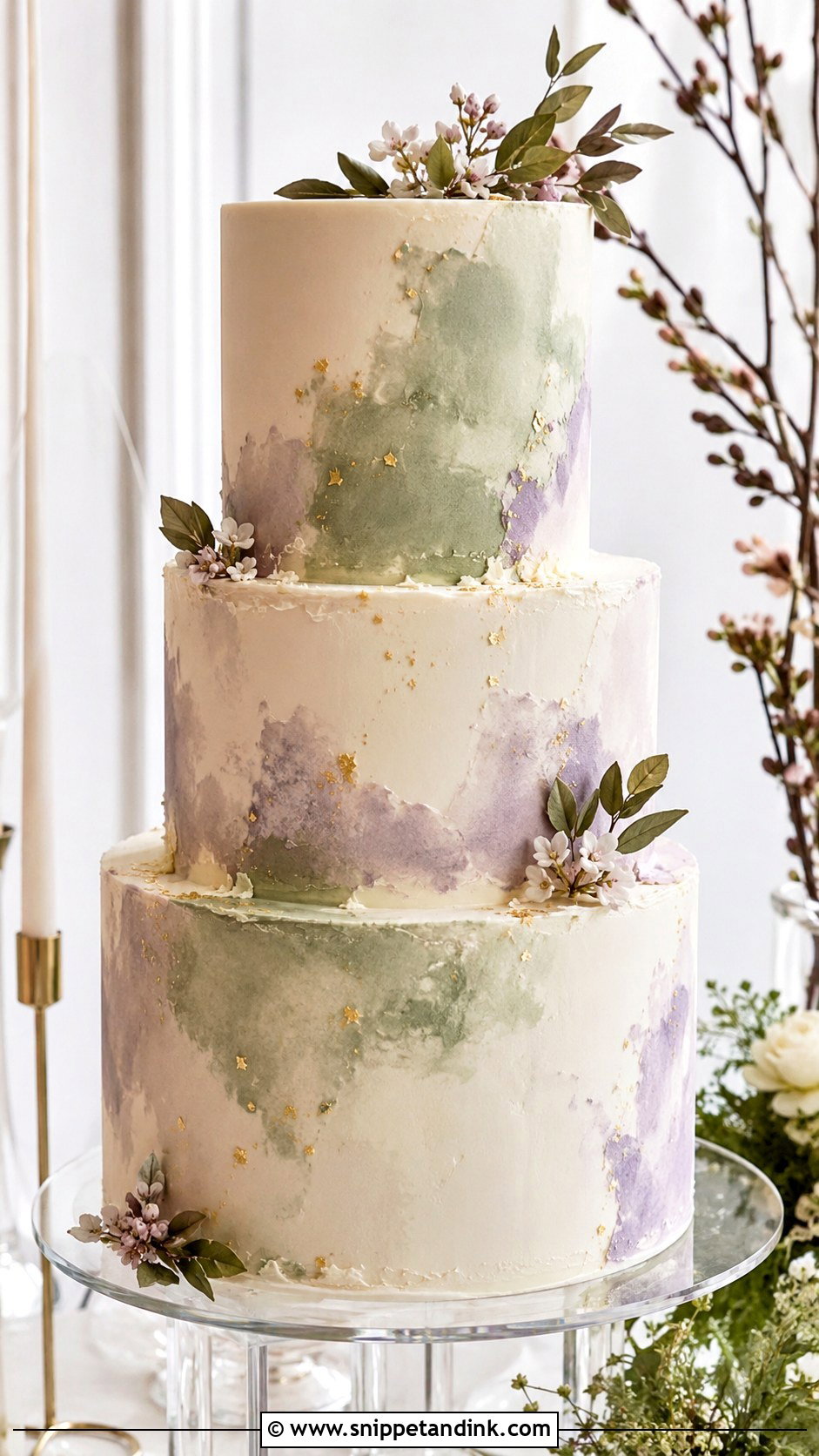 Sage Green And Lavender Watercolor Wedding Cake - Snippet and Ink - 25 Sage Green and Lavender Wedding Cake Ideas