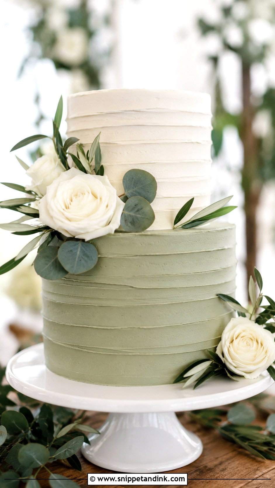 Sage Green And White Two Tone Wedding Cake - Snippet and Ink - 20 Two Tone Wedding Cake Ideas